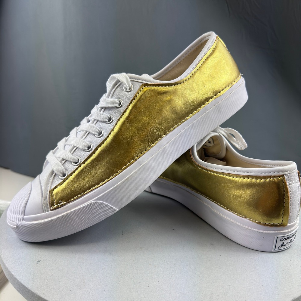 Converse Jack Purcell Mens Size 11.5 Womens 13 White Gold Leather Shoes Sneaker
